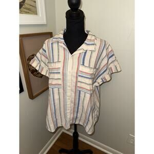 Cato XL Striped Button Front Top Multicolor Short Sleeve Boho Coastal Shirt